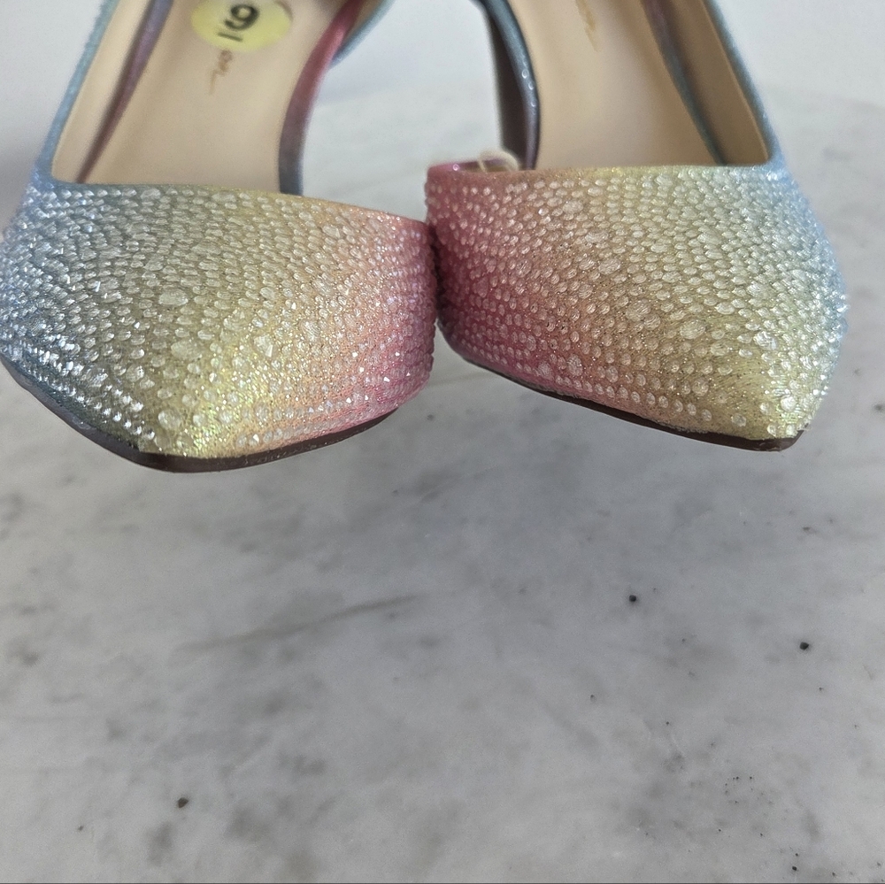 Jessica Simpson Multicolor Rainbow Ombre Rhinestone Heels Pumps NWT Pointed Toe - Picture 5 of 12